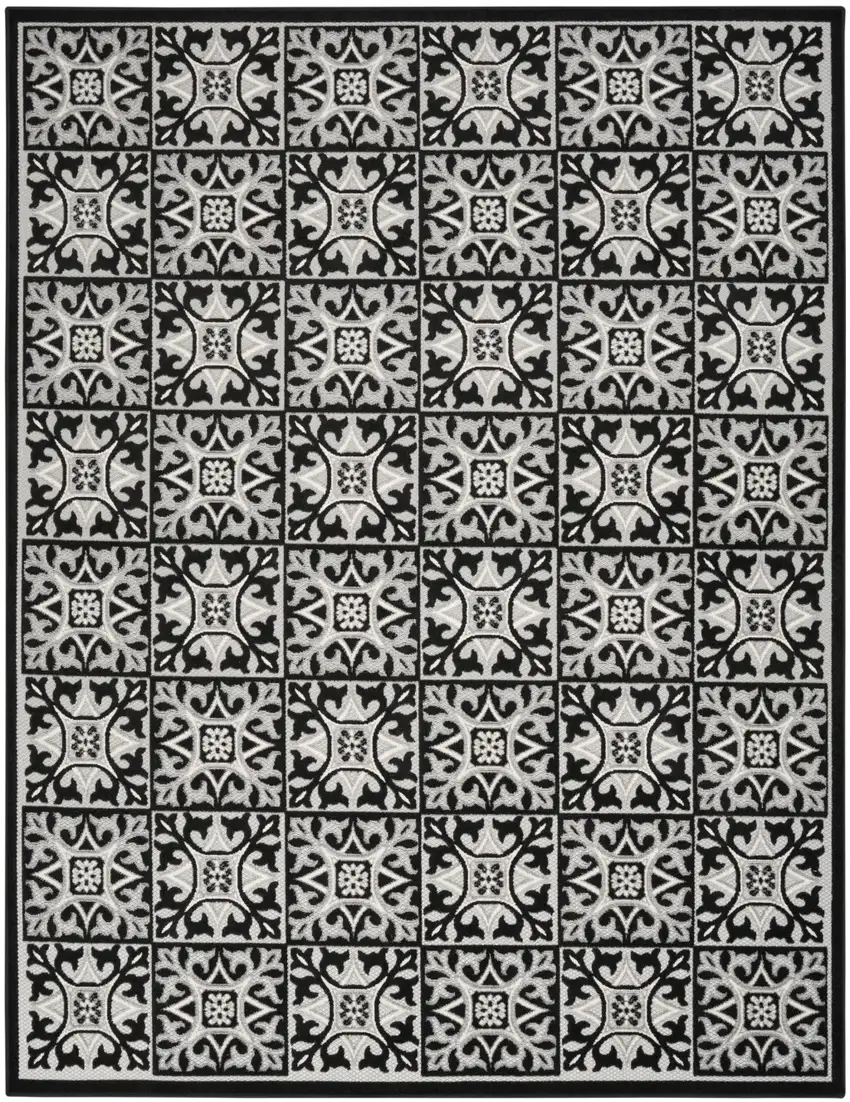 Black And White Fleur De Lis Stain Resistant Non Skid Area Rug Photo 1