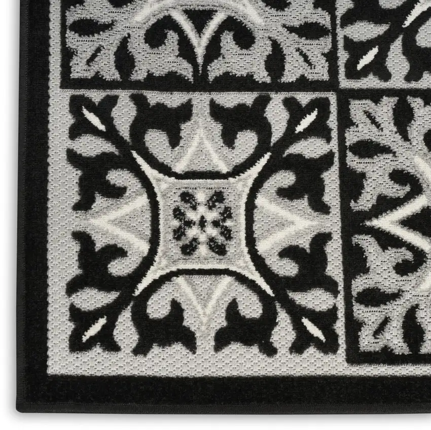 Black And White Fleur De Lis Stain Resistant Non Skid Area Rug Photo 3
