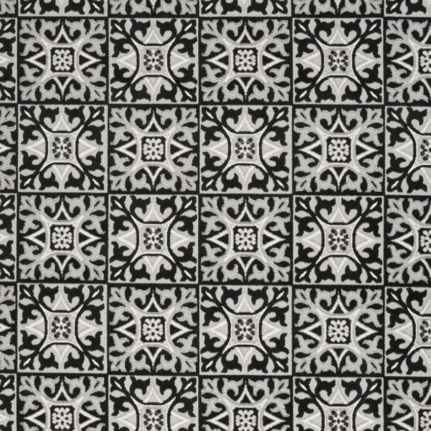Black And White Fleur De Lis Stain Resistant Non Skid Area Rug Photo 3