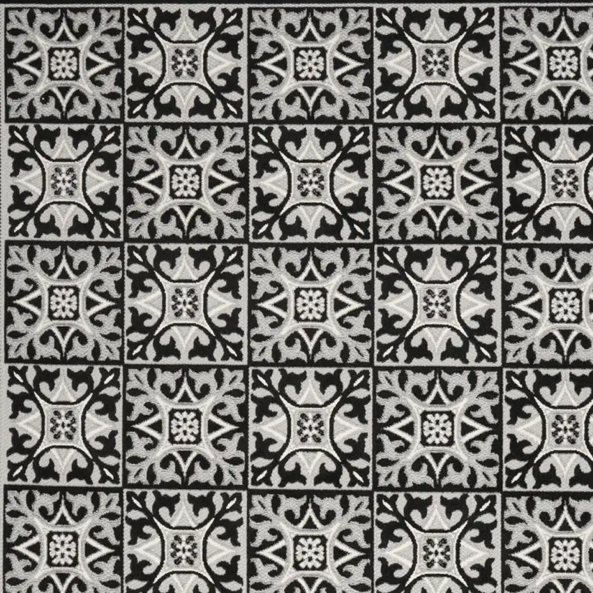 Black And White Fleur De Lis Stain Resistant Non Skid Area Rug Photo 3