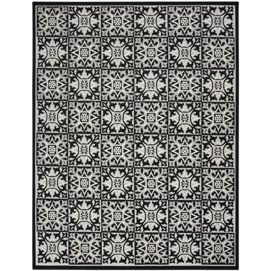 Black And White Fleur De Lis Stain Resistant Non Skid Area Rug Photo 1