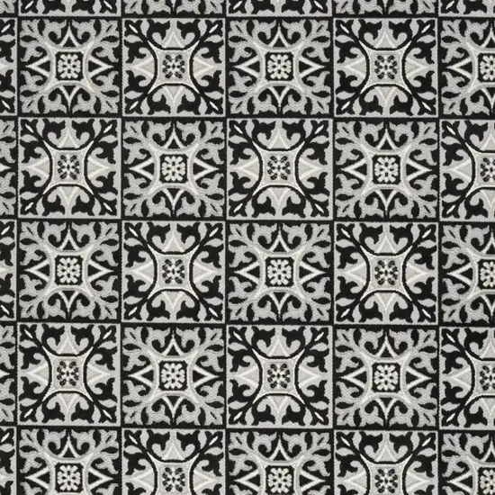 Black And White Fleur De Lis Stain Resistant Non Skid Area Rug Photo 3