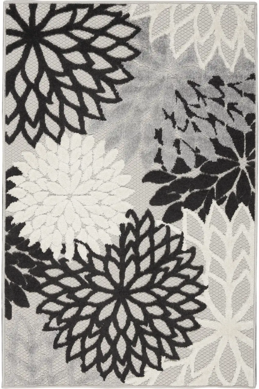 Black And White Floral Non Skid Indoor Outdoor Area Rug Photo 7