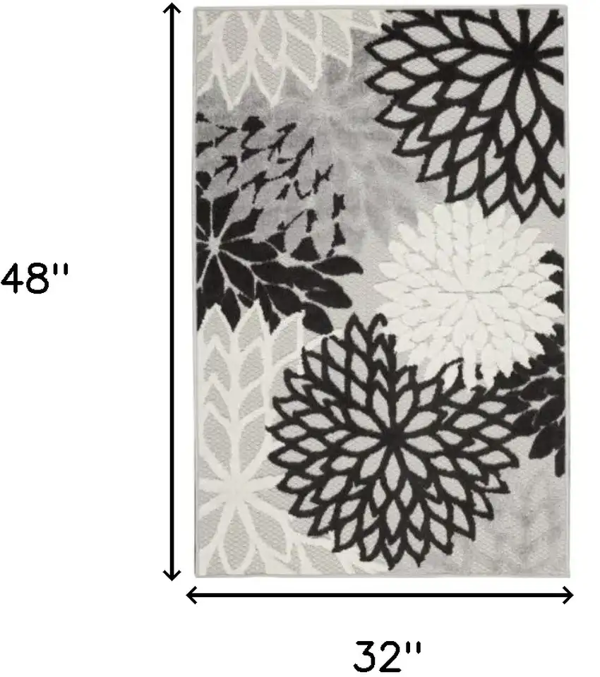 Black And White Floral Non Skid Indoor Outdoor Area Rug Photo 5