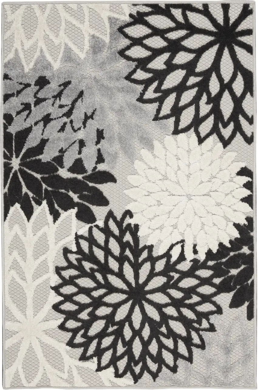 Black And White Floral Non Skid Indoor Outdoor Area Rug Photo 1
