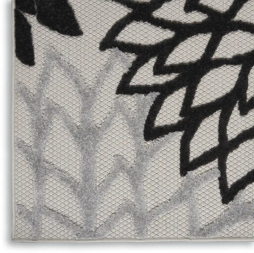 Black And White Floral Non Skid Indoor Outdoor Runner Rug Photo 5