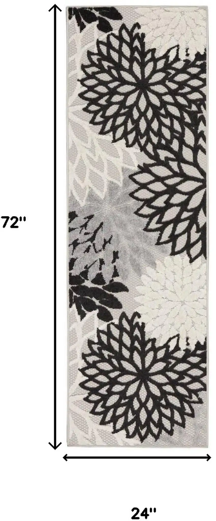 Black And White Floral Non Skid Indoor Outdoor Runner Rug Photo 5