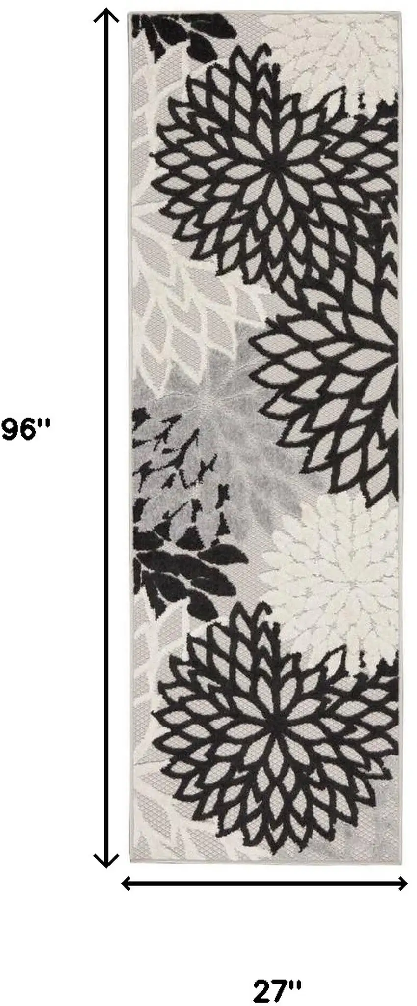 Black And White Floral Non Skid Indoor Outdoor Runner Rug Photo 5