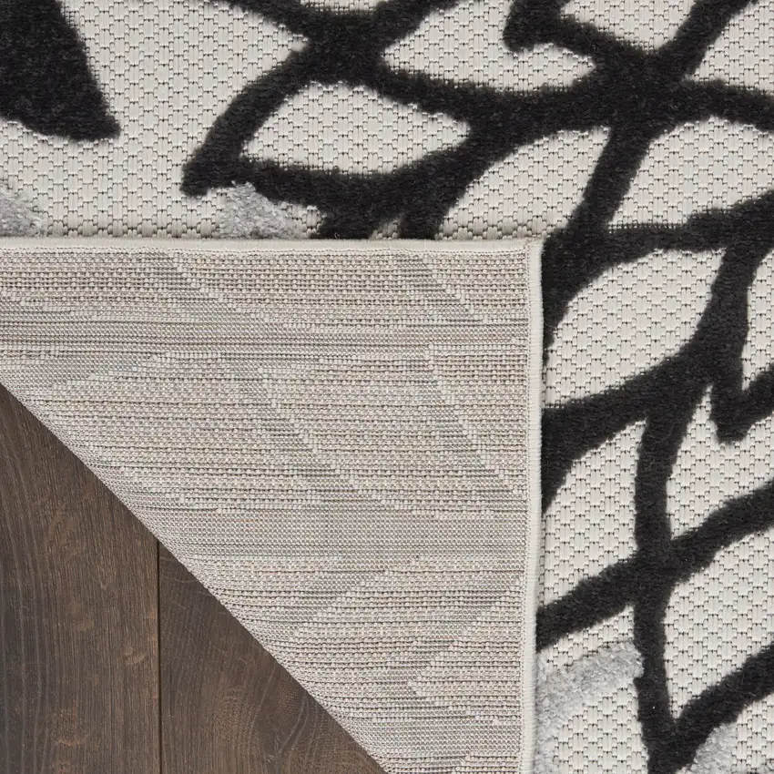 Black And White Floral Power Loom Area Rug Photo 6