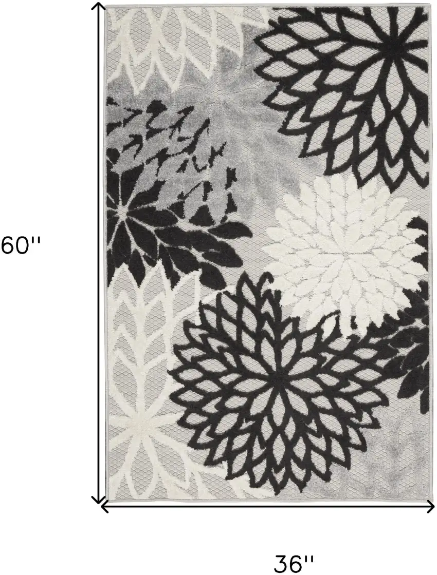Black And White Floral Power Loom Area Rug Photo 5