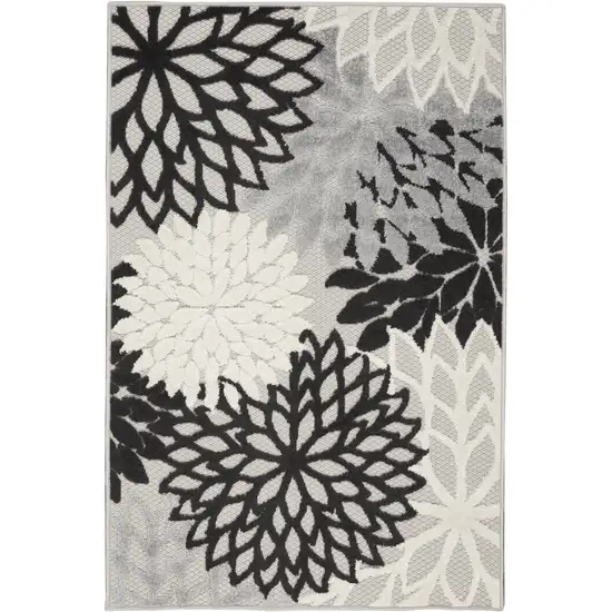 Black And White Floral Power Loom Area Rug Photo 3