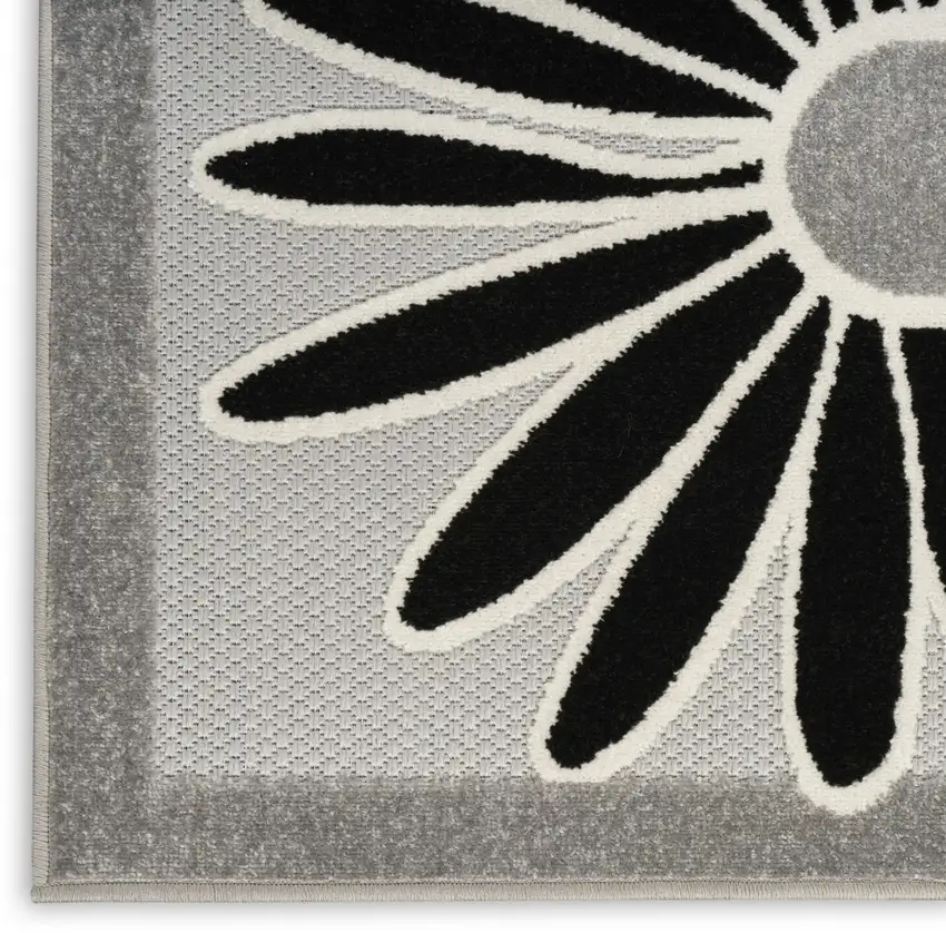 Black And White Floral Stain Resistant Non Skid Area Rug Photo 6