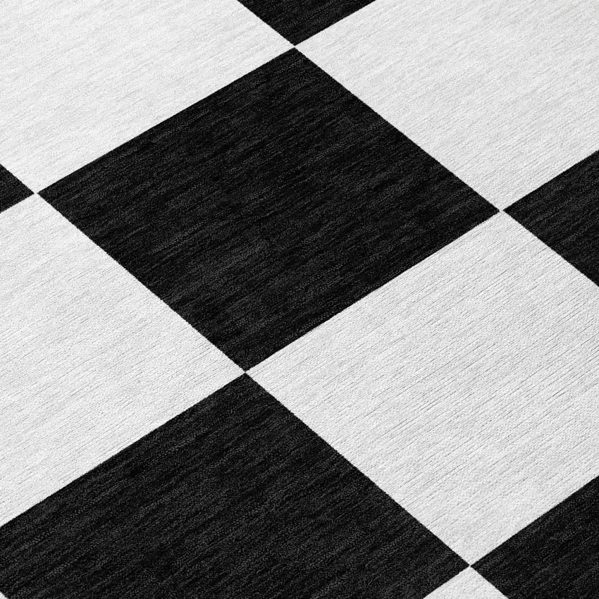 Black And White Geometric Washable Indoor Outdoor Area Rug Photo 8