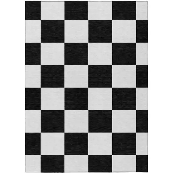 Black And White Geometric Washable Indoor Outdoor Area Rug Photo 2