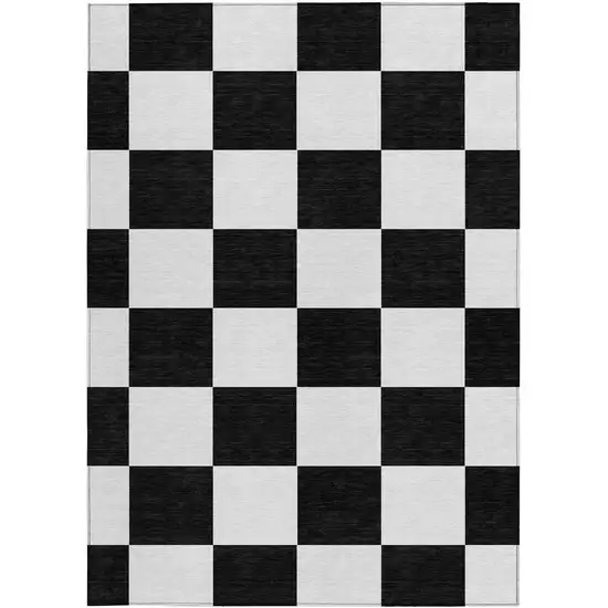 Black And White Geometric Washable Indoor Outdoor Area Rug Photo 4