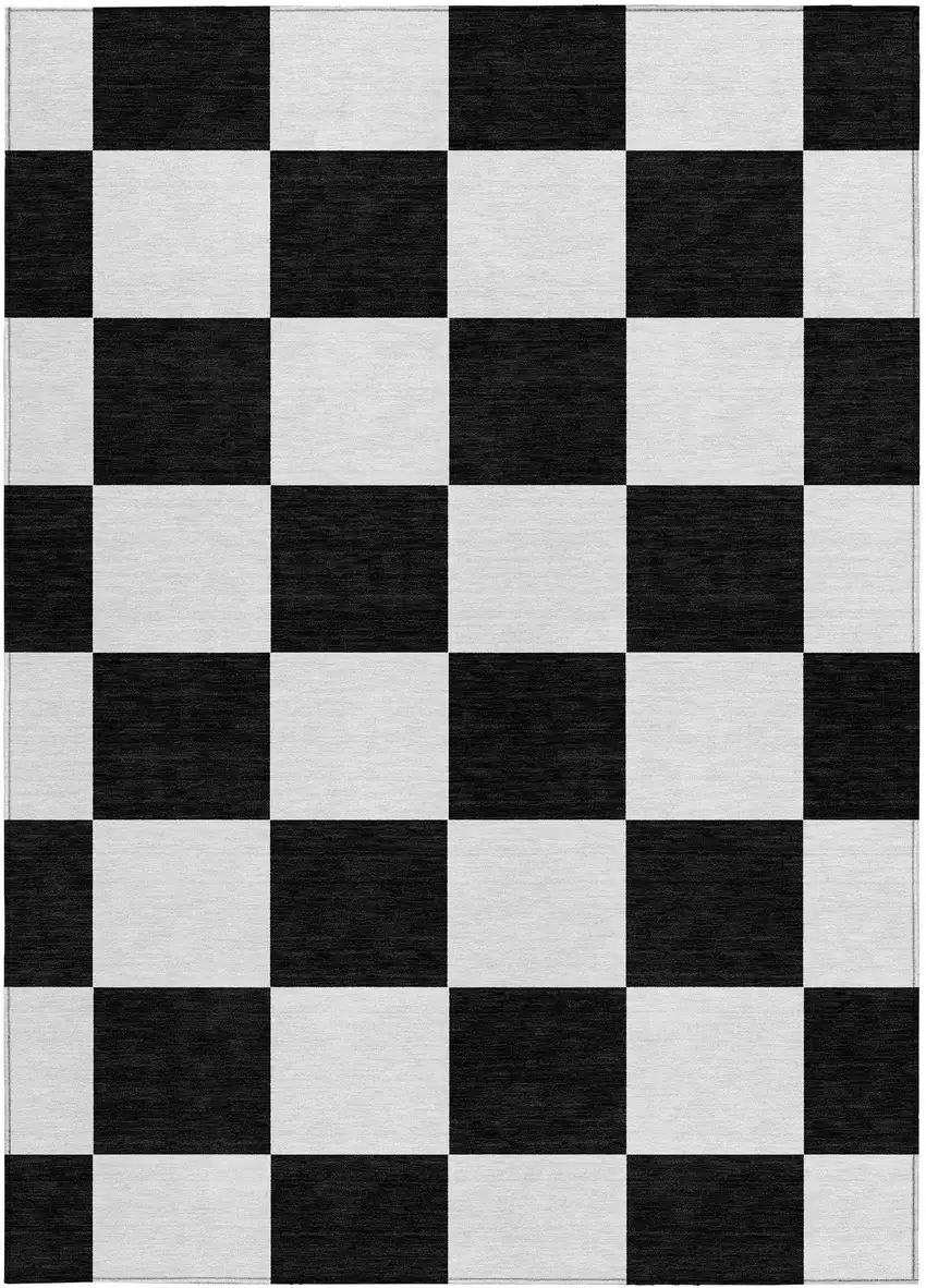 Black And White Geometric Washable Indoor Outdoor Area Rug Photo 4
