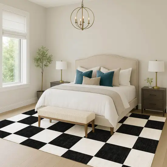 Black And White Geometric Washable Indoor Outdoor Area Rug Photo 7