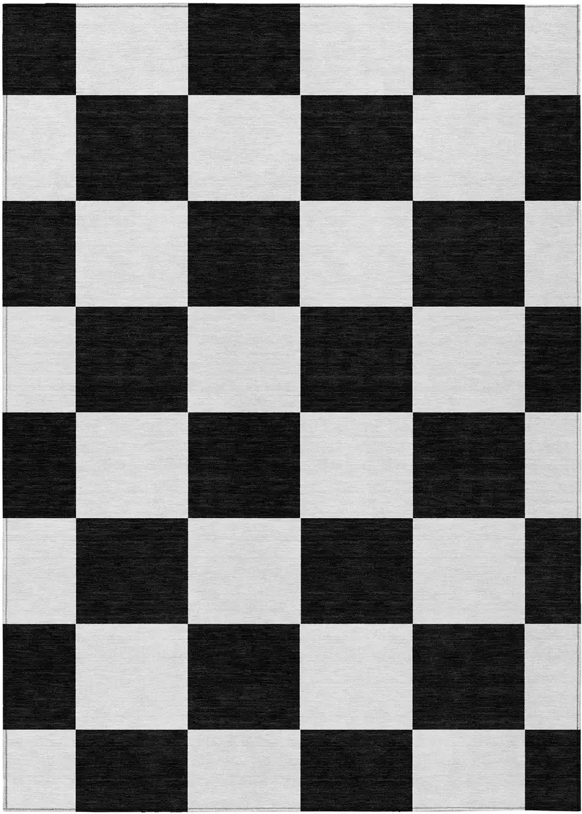 Black And White Geometric Washable Indoor Outdoor Area Rug Photo 2