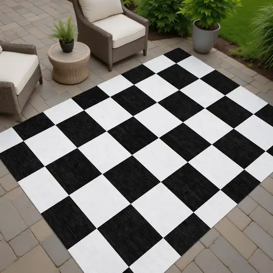 Black And White Geometric Washable Indoor Outdoor Area Rug Photo 6