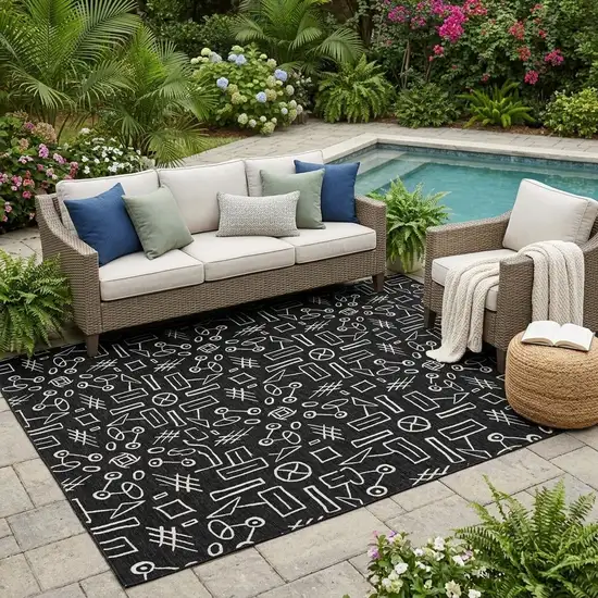 Black And White Geometric Washable Indoor Outdoor Area Rug Photo 1
