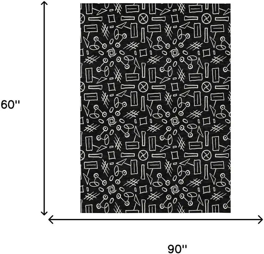 Black And White Geometric Washable Indoor Outdoor Area Rug Photo 5