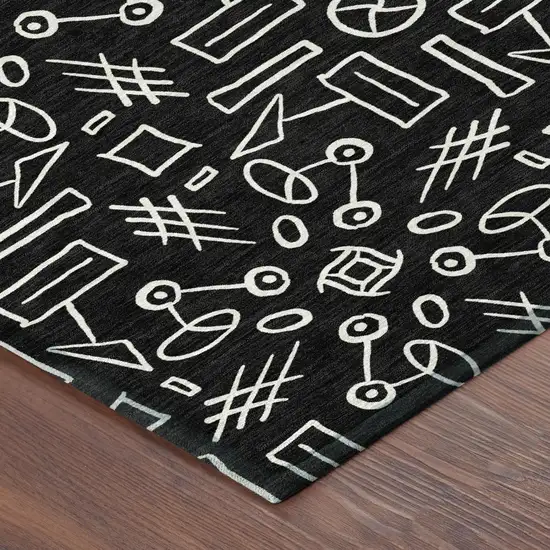 Black And White Geometric Washable Indoor Outdoor Area Rug Photo 3