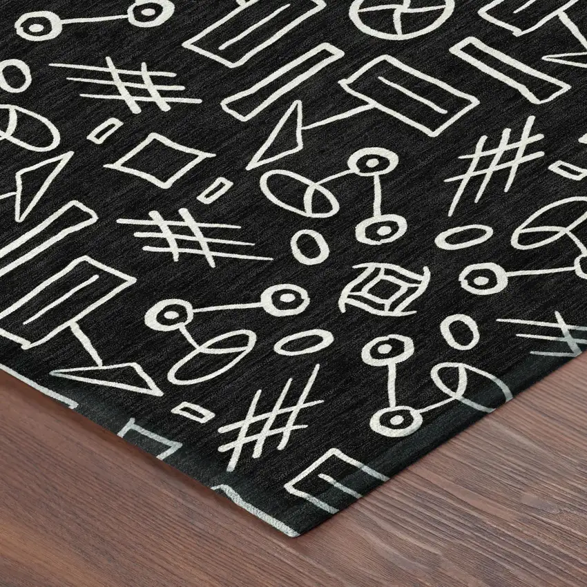 Black And White Geometric Washable Indoor Outdoor Area Rug Photo 3