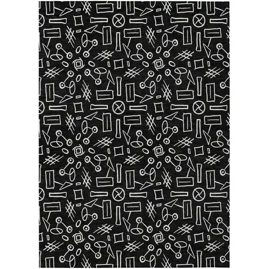 Black And White Geometric Washable Indoor Outdoor Area Rug Photo 2