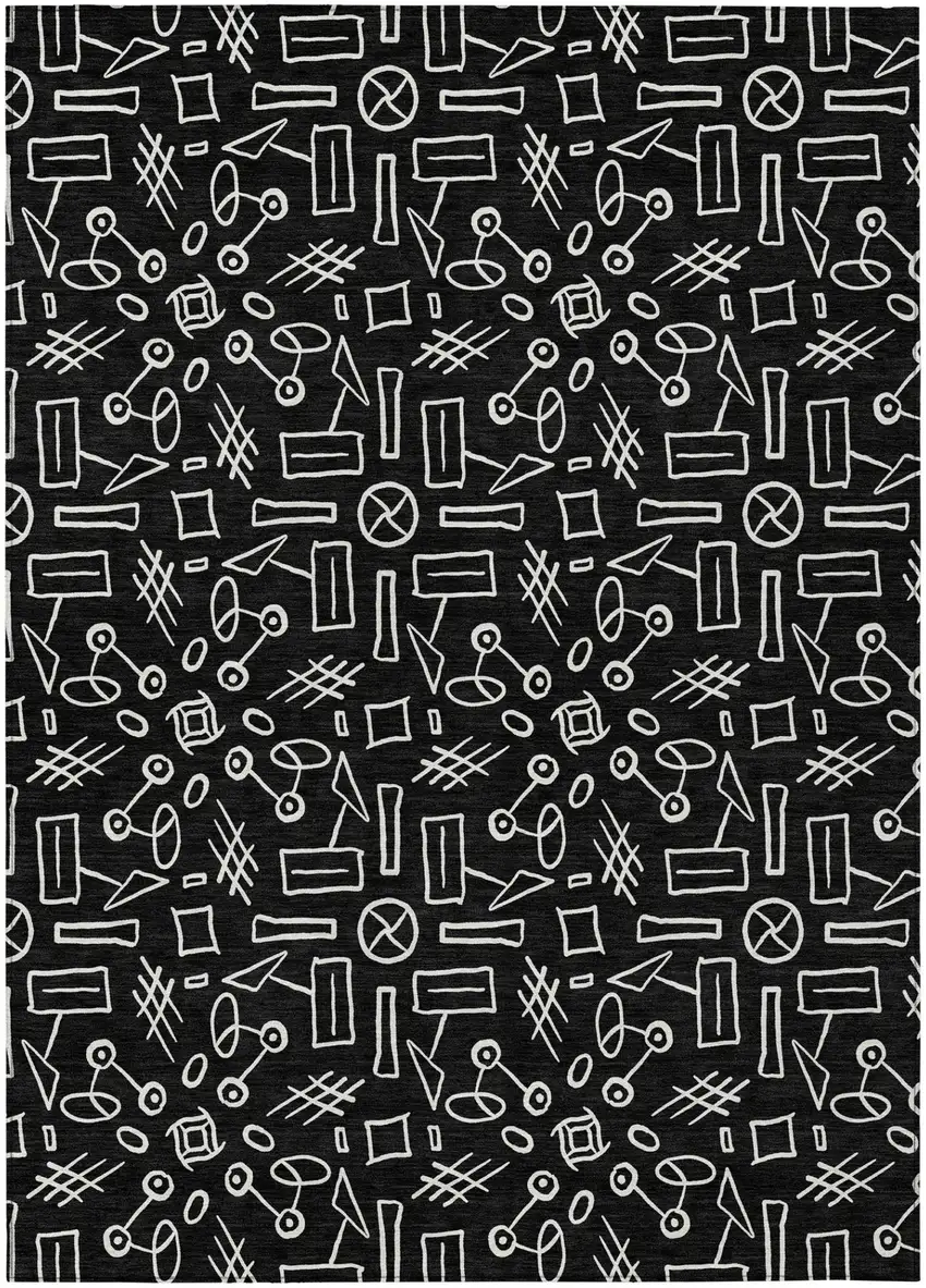 Black And White Geometric Washable Indoor Outdoor Area Rug Photo 2