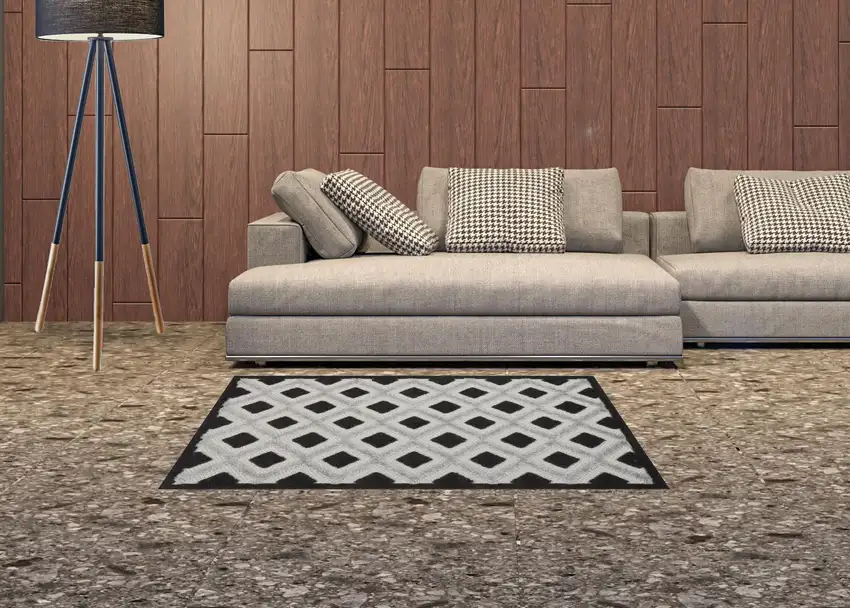 Black And White Gingham Non Skid Indoor Outdoor Area Rug Photo 2