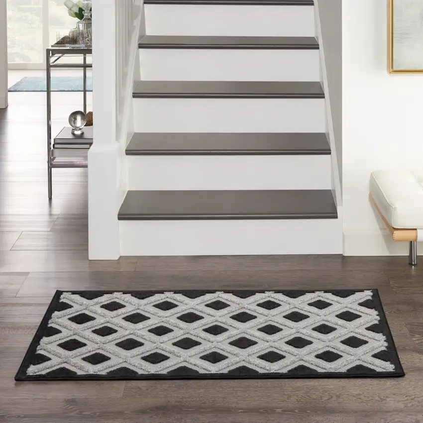 Black And White Gingham Non Skid Indoor Outdoor Area Rug Photo 8