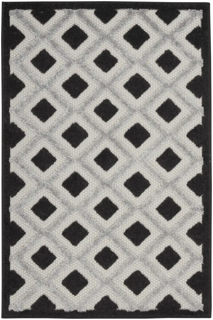 Black And White Gingham Non Skid Indoor Outdoor Area Rug Photo 1