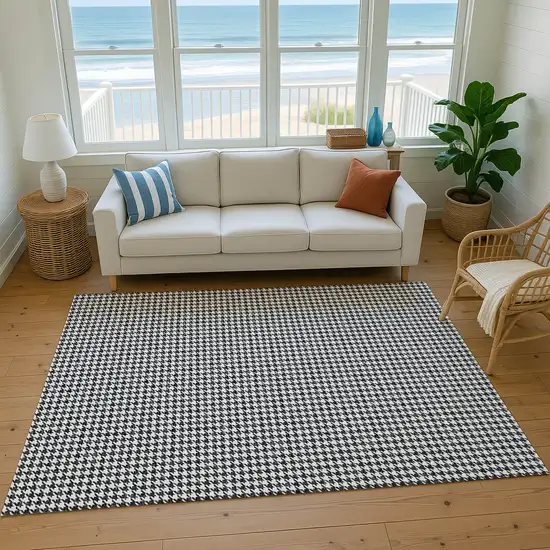 Black And White Houndstooth Washable Area Rug With UV Protection Photo 5