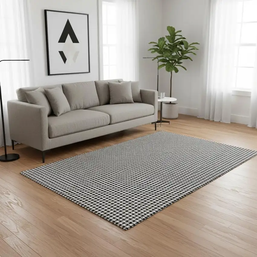Black And White Houndstooth Washable Area Rug With UV Protection Photo 1