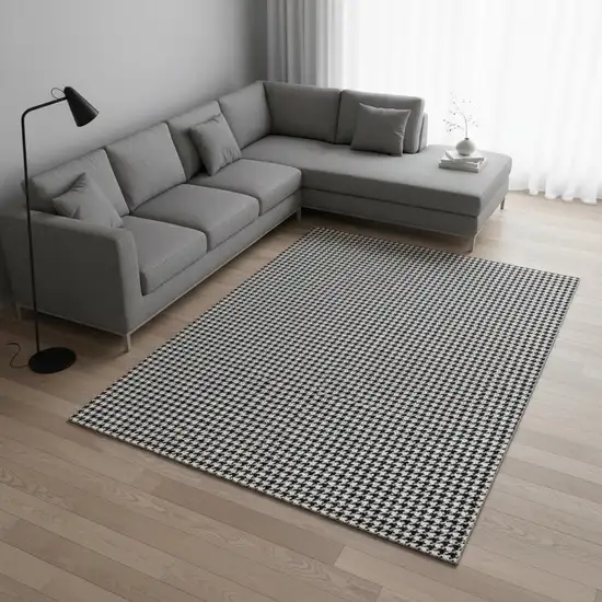 Black And White Houndstooth Washable Area Rug With UV Protection Photo 1