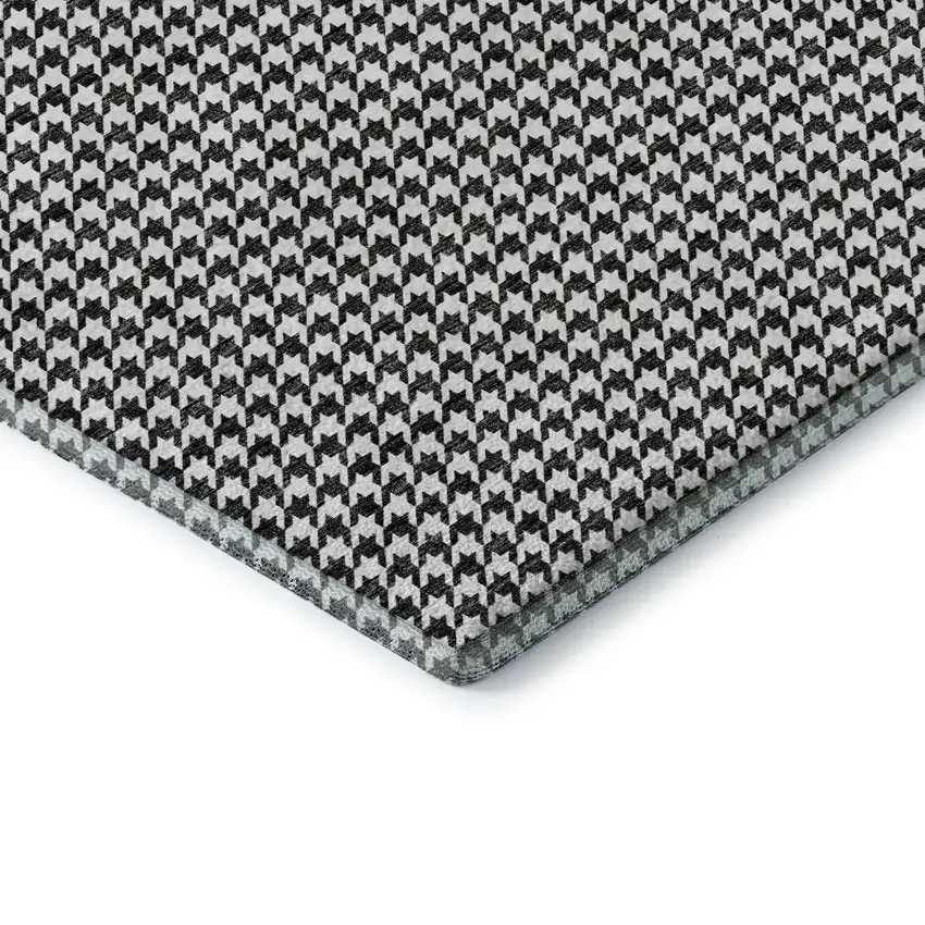 Black And White Houndstooth Washable Area Rug With UV Protection Photo 6