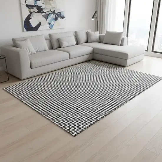 Black And White Houndstooth Washable Area Rug With UV Protection Photo 1