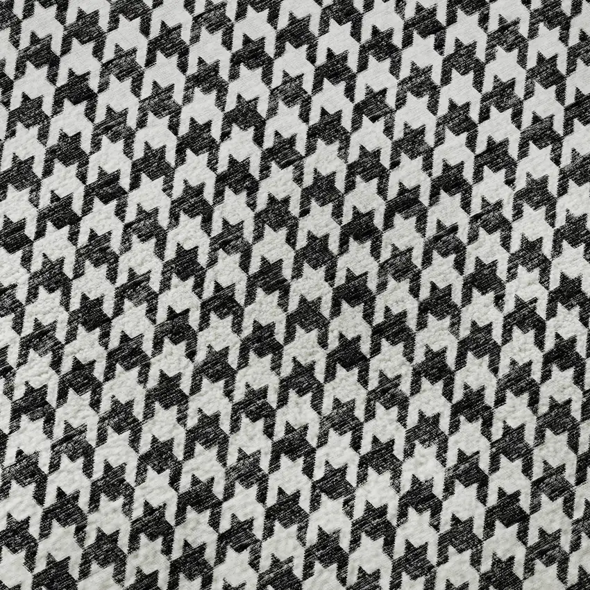 Black And White Houndstooth Washable Area Rug With UV Protection Photo 8
