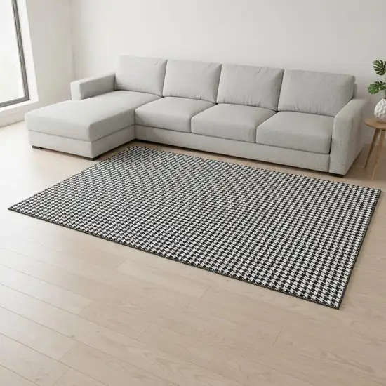 Black And White Houndstooth Washable Area Rug With UV Protection Photo 1
