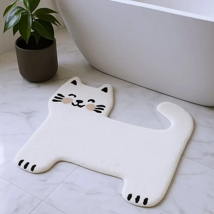 Black And White Kitty Cat Youthful Washable Area Rug Photo 2