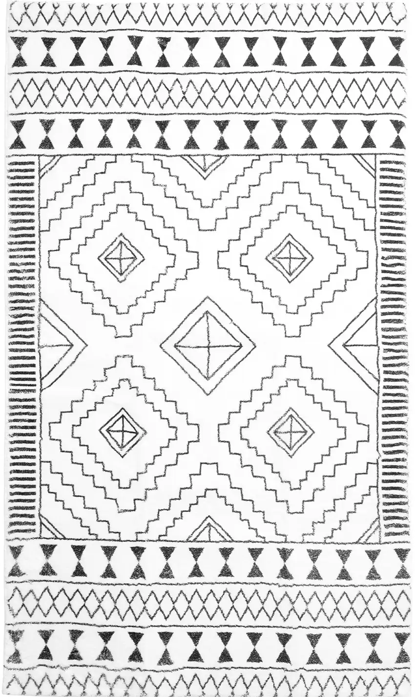 Black And White Moroccan Washable Area Rug Photo 2