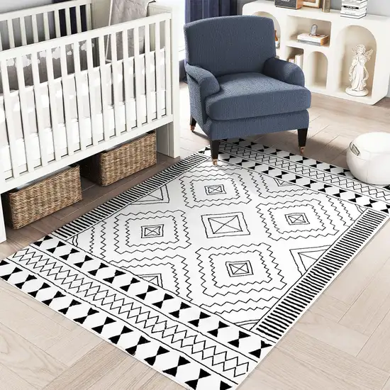 Black And White Moroccan Washable Area Rug Photo 6