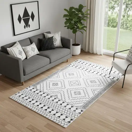 Black And White Moroccan Washable Area Rug Photo 1