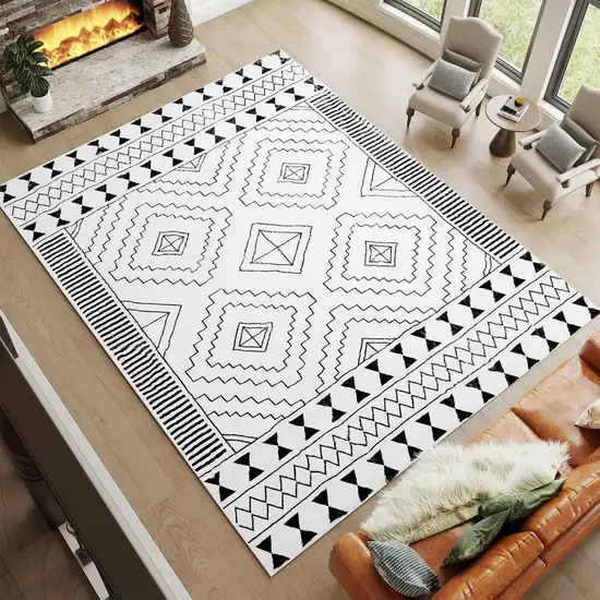 Black And White Moroccan Washable Area Rug Photo 8