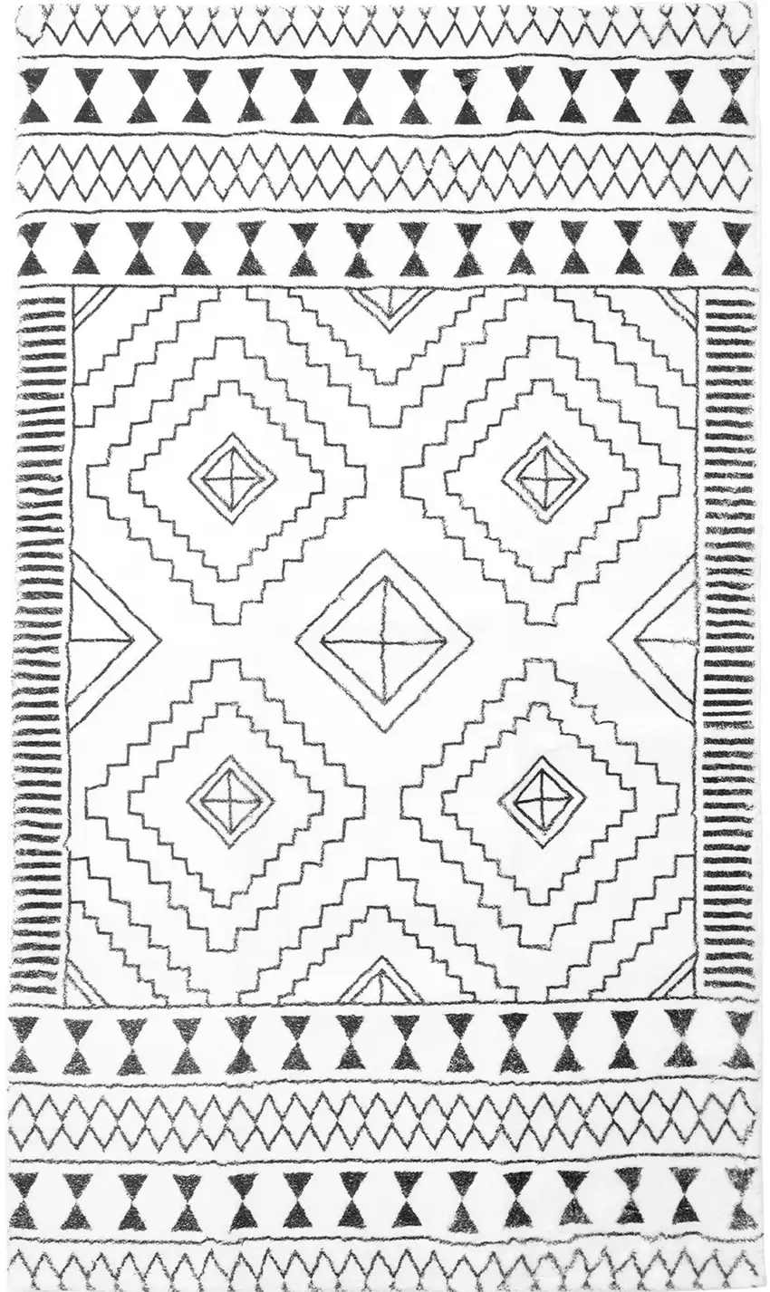 Black And White Moroccan Washable Area Rug Photo 3