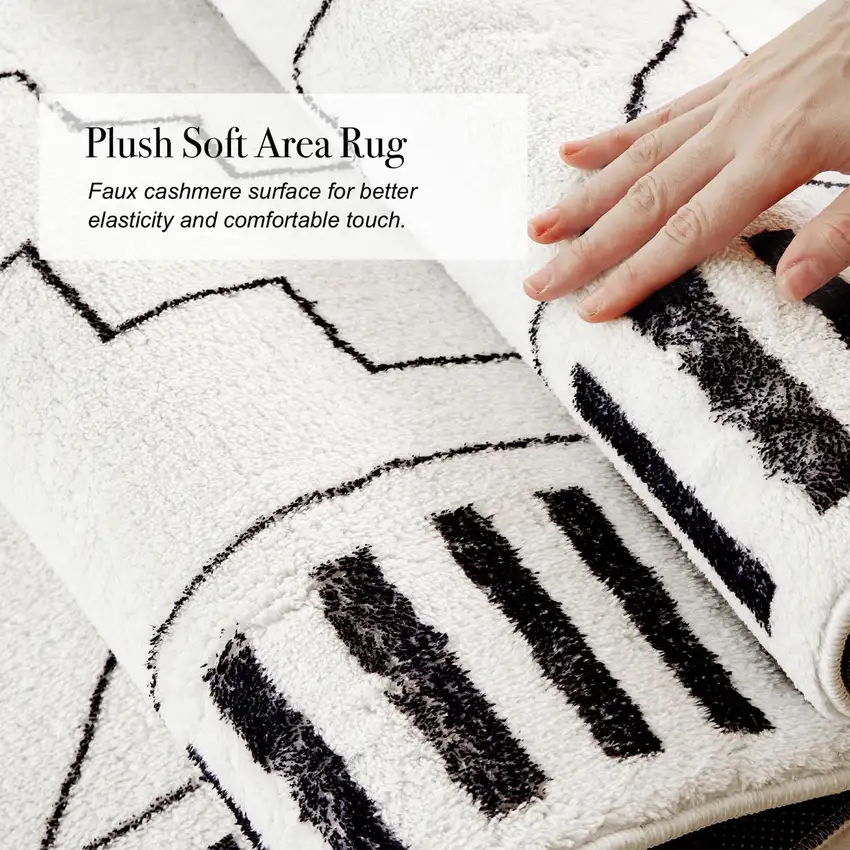 Black And White Moroccan Washable Area Rug Photo 8