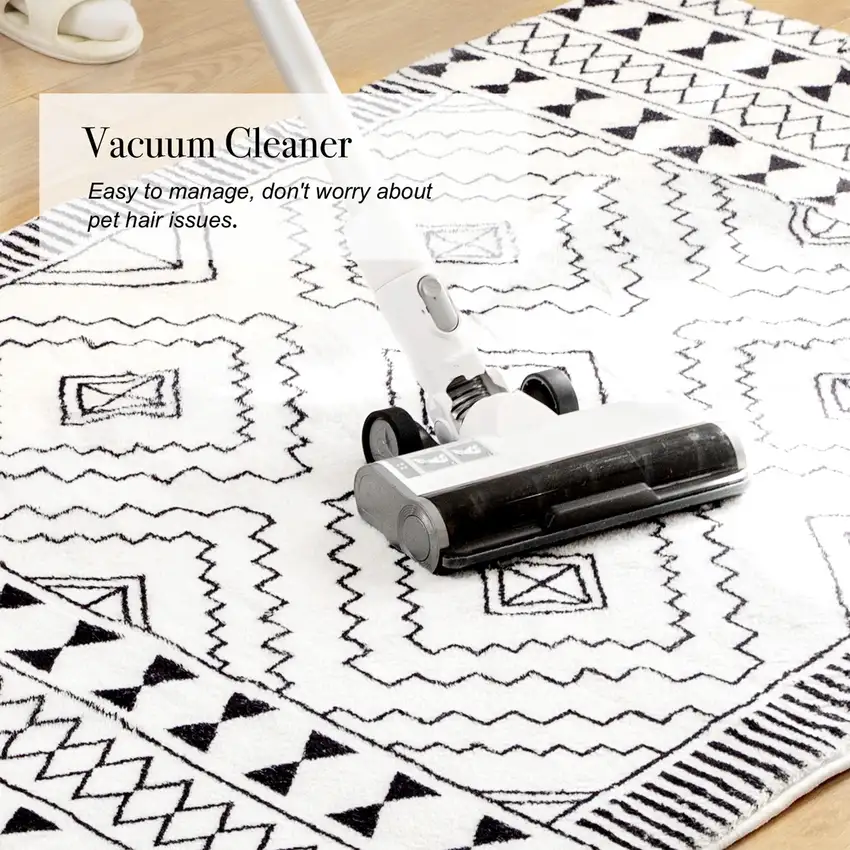 Black And White Moroccan Washable Area Rug Photo 5