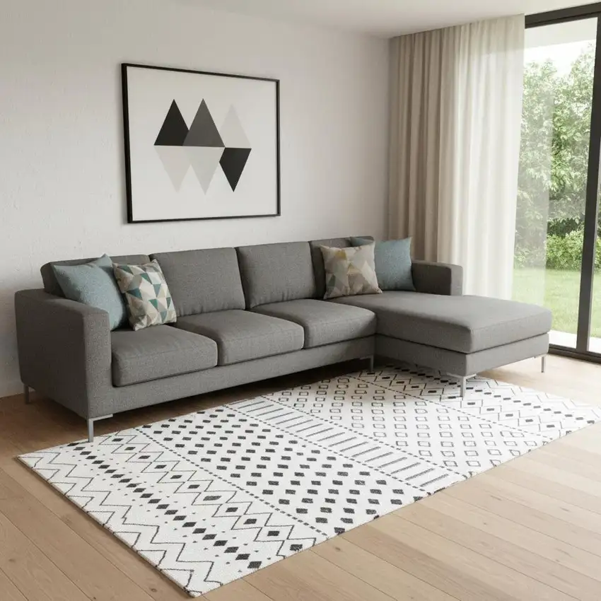 Black And White Moroccan Washable Area Rug Photo 1