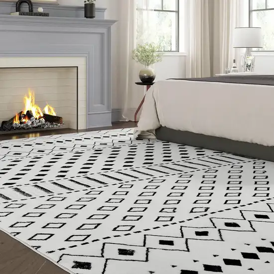 Black And White Moroccan Washable Area Rug Photo 7
