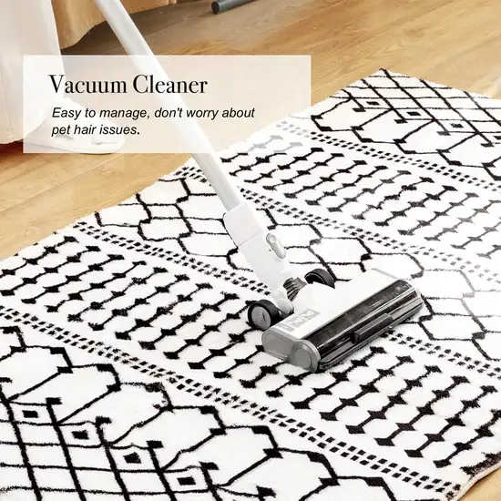 Black And White Moroccan Washable Area Rug Photo 8